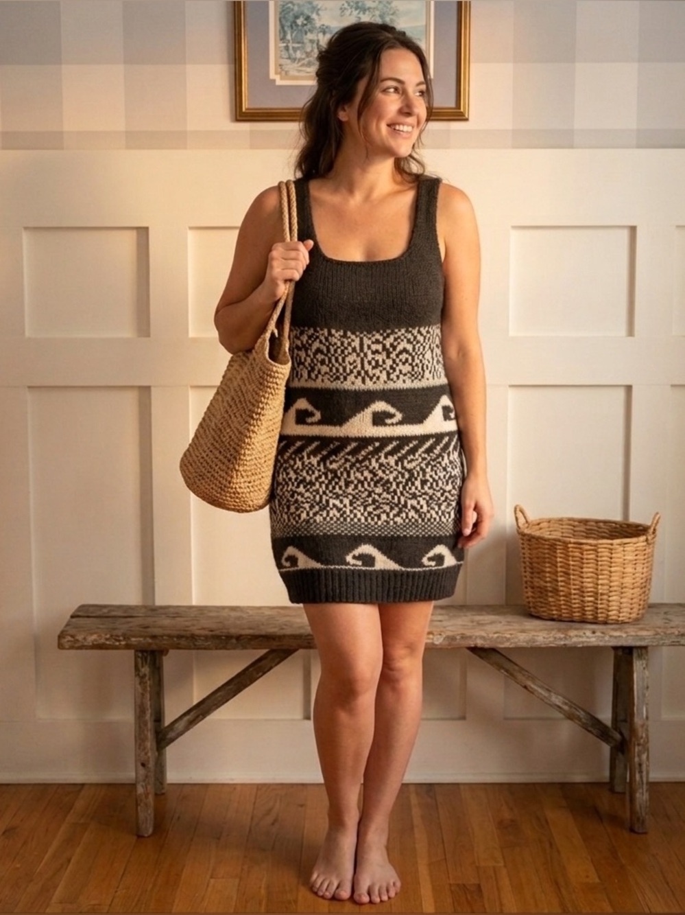 Hempel Black &‎ Cream Knit Tank Dress Size Small